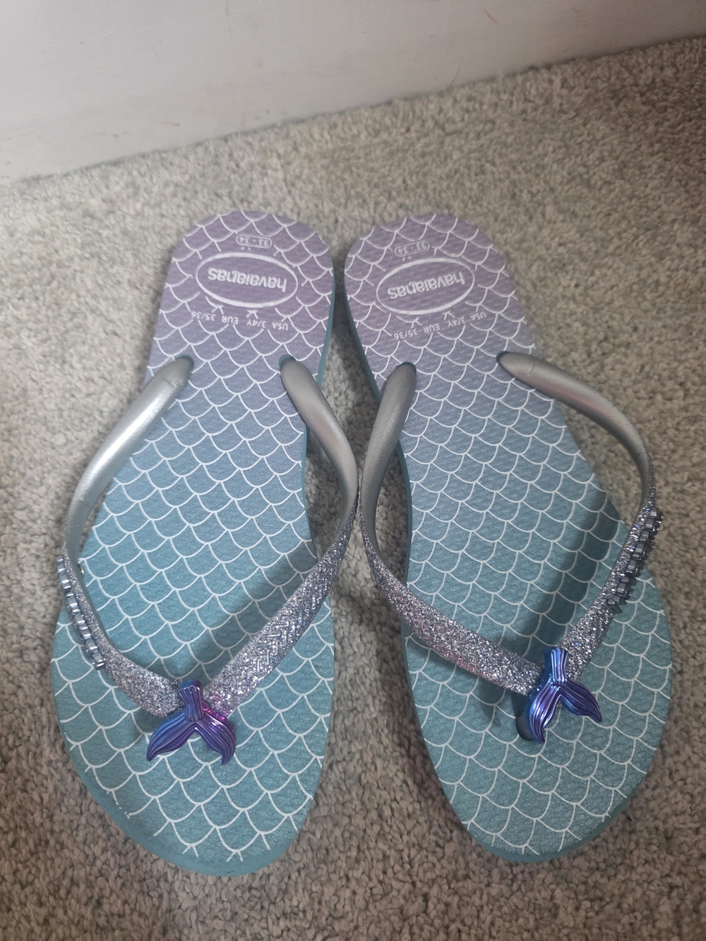 Havaianas Teal & Purple Mermaid-Scale Glitter Flip Flops